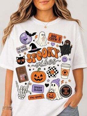 Spooky Vibes Halloween Shirt, Cute Halloween Sticker Tee